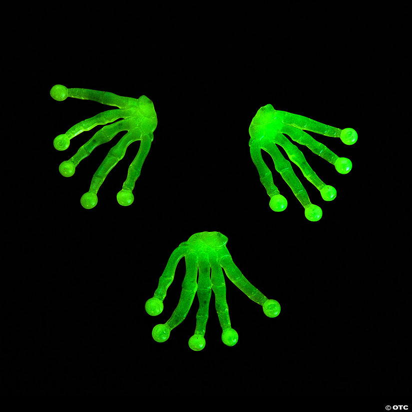 Bulk 48 Pc. Glow-in-the-Dark Halloween Sticky Skeleton Hands Image