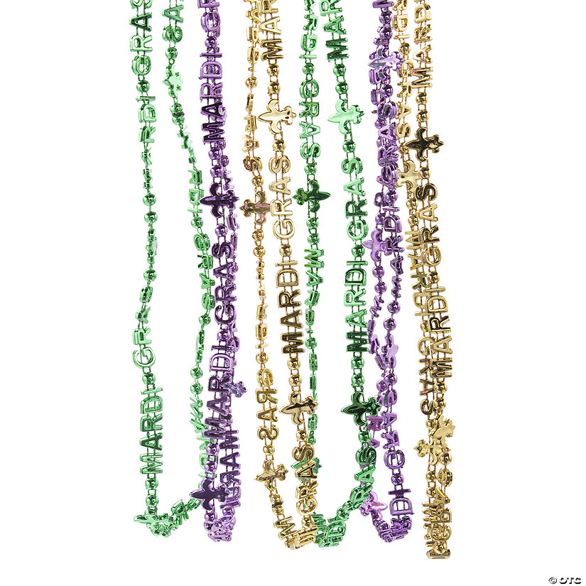 Bulk 48 Pc. Lettered Mardi Gras Bead Necklaces Image