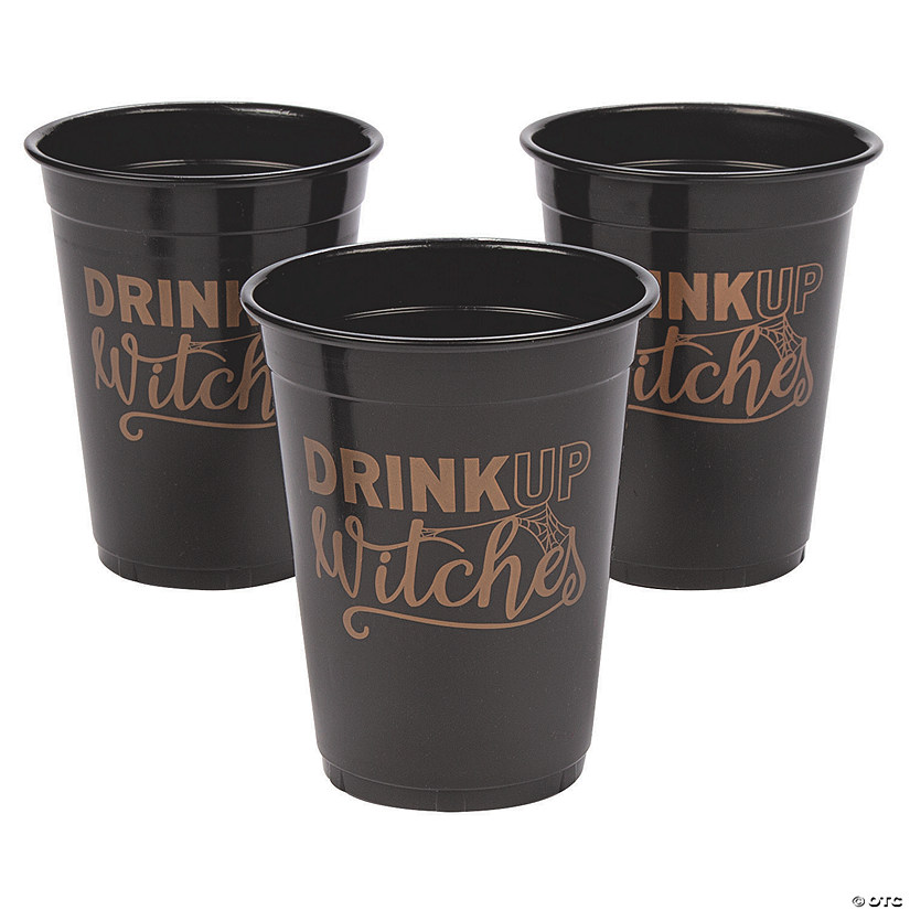 Bulk  50 Ct. Halloween Drink Up Witches Black Plastic Cups Image