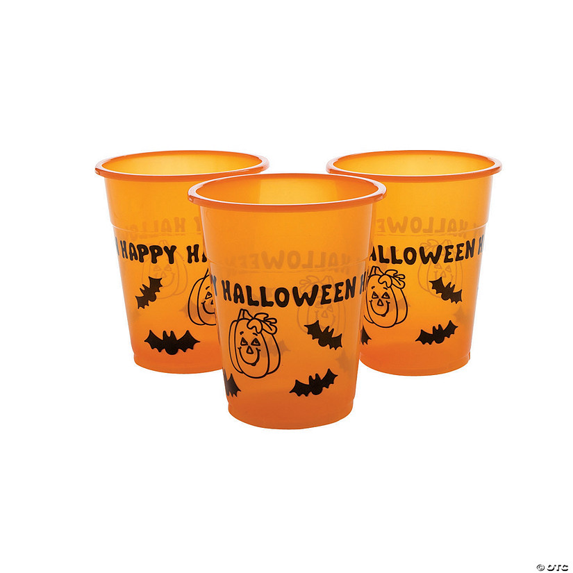 Bulk  50 Ct. Happy Halloween Pumpkin & Bats Plastic Cups Image