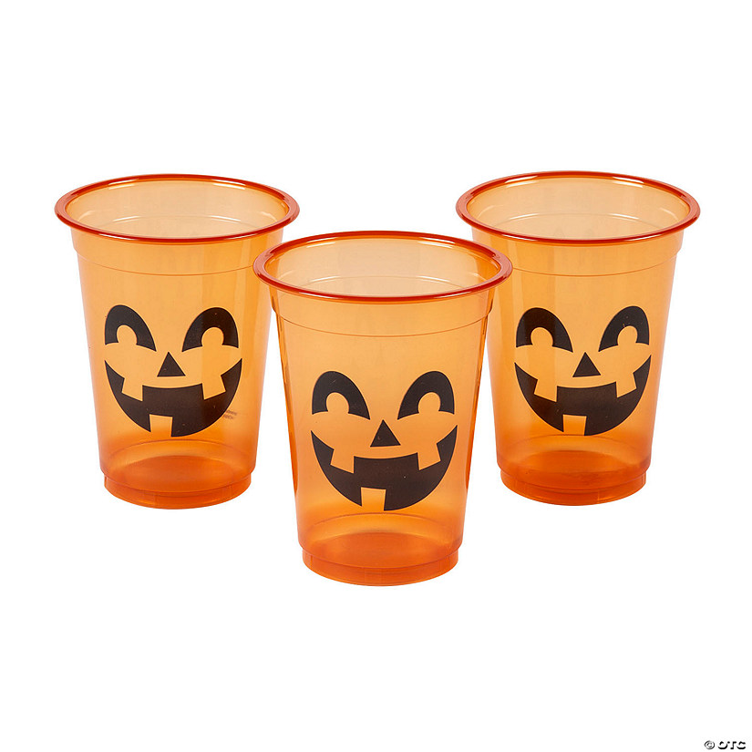 Bulk 50 Ct. Jack-O&amp;#8217;-Lantern Disposable Plastic Cups - 16 oz. Image