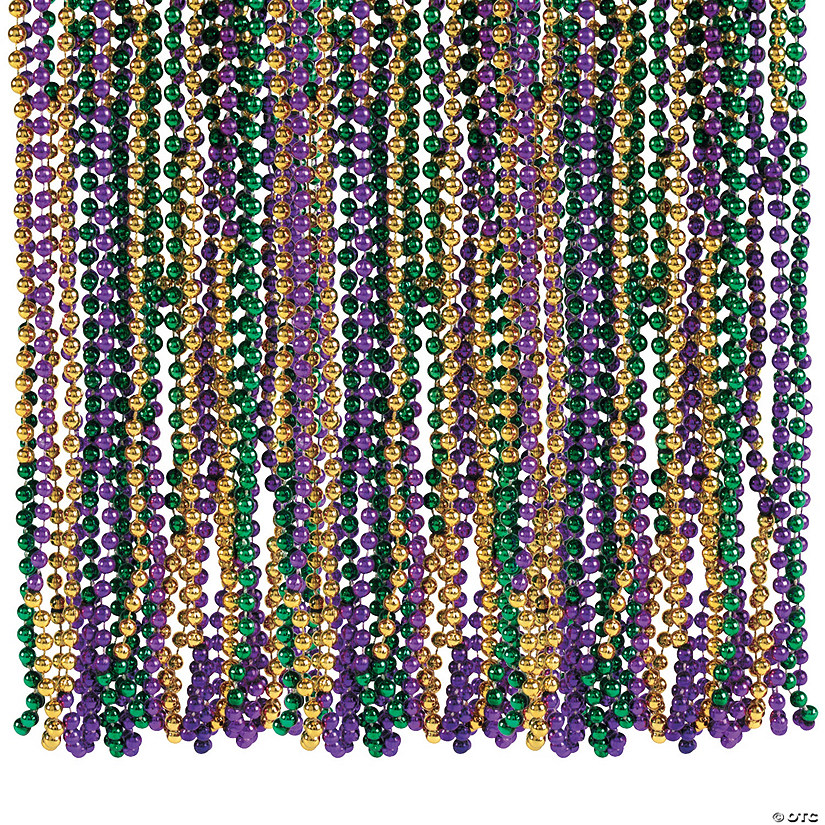 Bulk 576 Pc. Metallic Tri-Color Mardi Gras Bead Necklaces Image