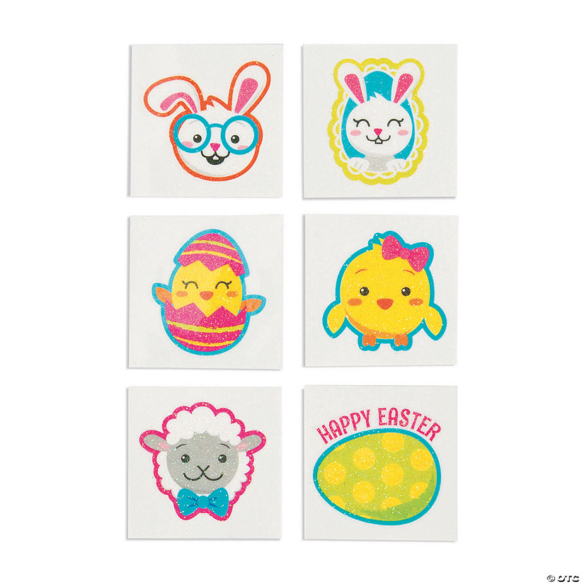 Bulk 72 Pc. Easter Glitter Temporary Tattoos Image
