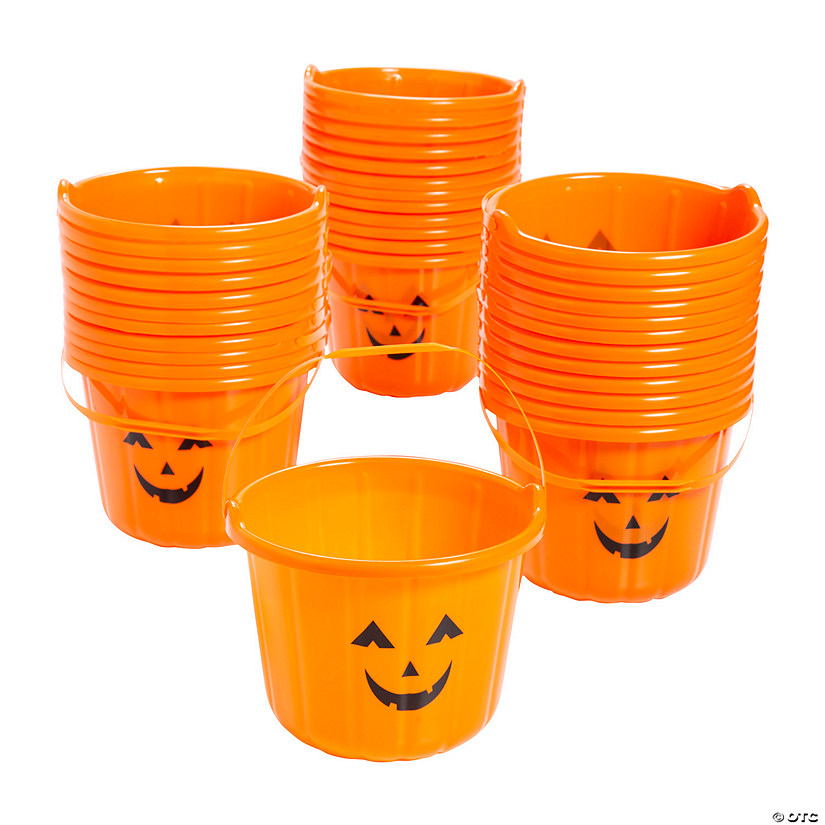 Bulk Jack-O&amp;#8217;-Lantern Trick-or-Treat Buckets - 72 Pc. Image