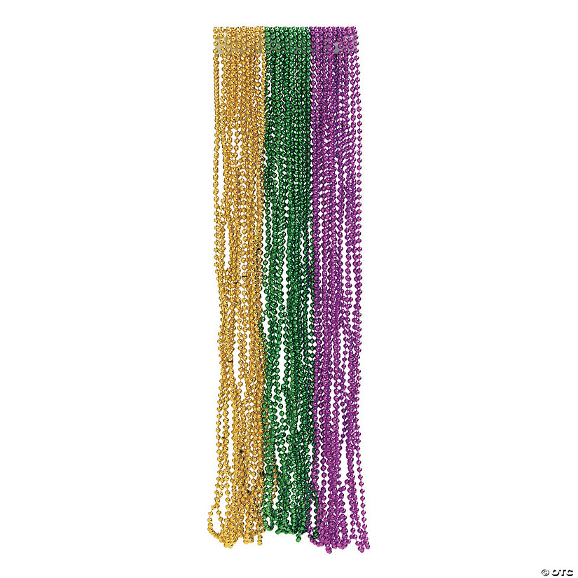 Bulk Metallic Tri-Color Mardi Gras Bead Necklace Assortment Image