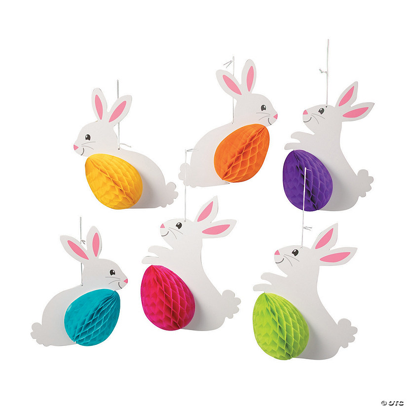 Easter Bunny with Egg Hanging Honeycomb Decorations &amp;#8211; 6 Pc. Image