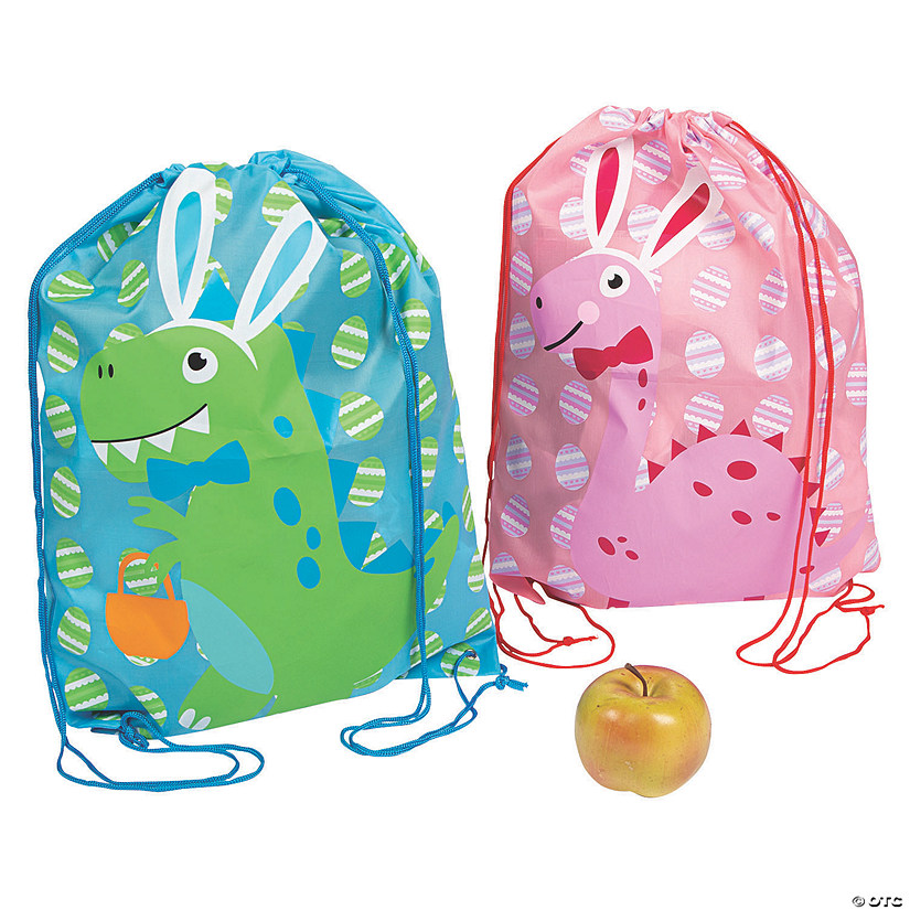 Easter Dino Drawstring Bags - 12 Pc. Image