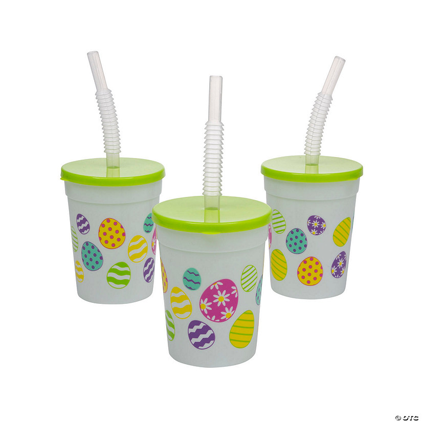 Easter Egg Reusable BPA-Free Plastic Cups with Lids &amp; Straws - 12 Ct. Image