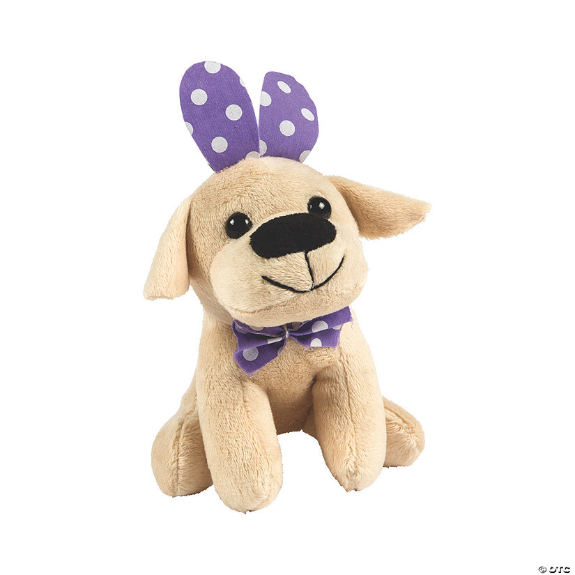 Easter Purple Polka Dot Bunny Ears Stuffed Dogs - 12 Pc. Image