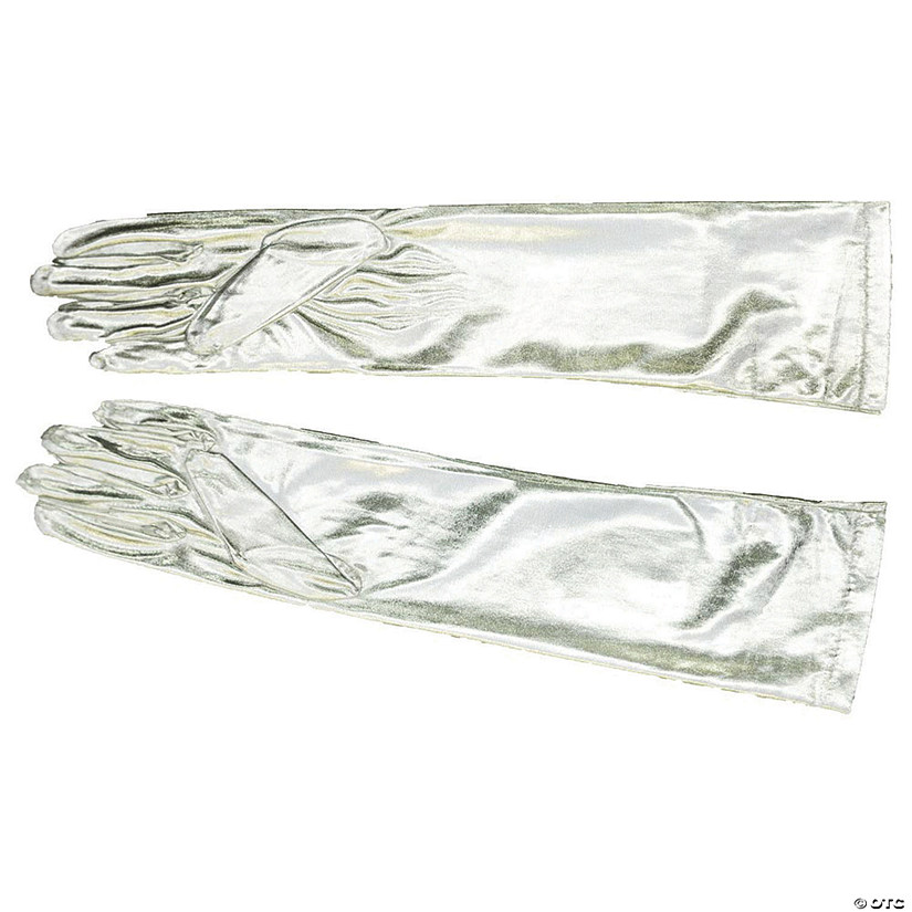 Elbow Length Metallic Silver Gloves Image