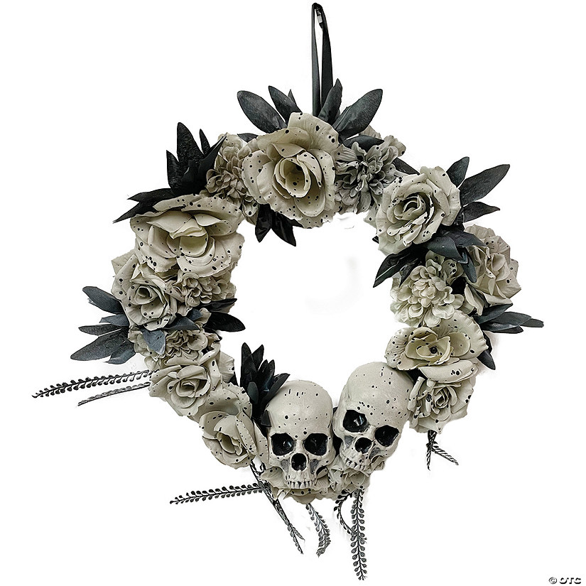 Elegant Skull & Roses Halloween Wreath Image