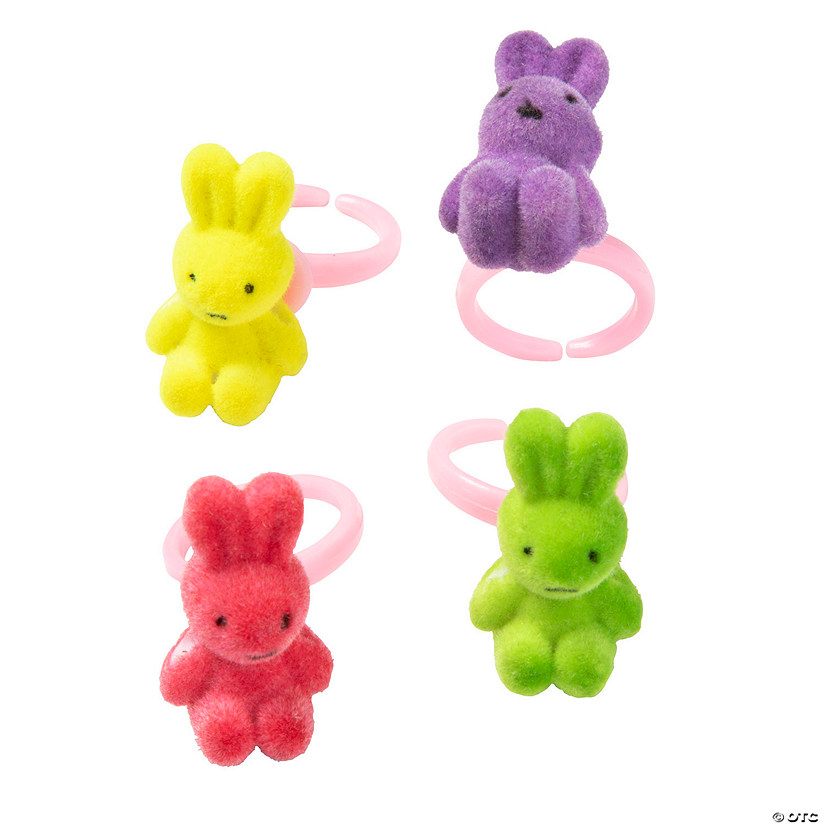 Flocked Bunny Rings - 12 Pc. Image