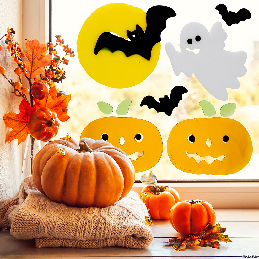 Ghost  Bat and Jack O' Lantern Halloween Gel Window Clings - 11pc Image