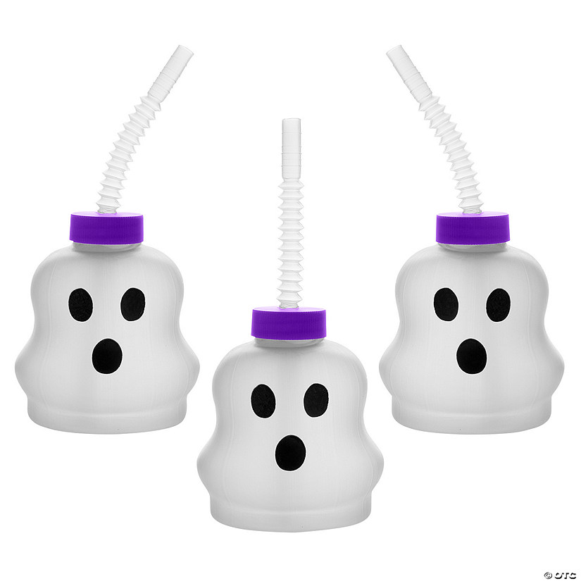 Ghost-Shaped Frosted Reusable Plastic Cups with Lids & Straws - 12 Ct. Image