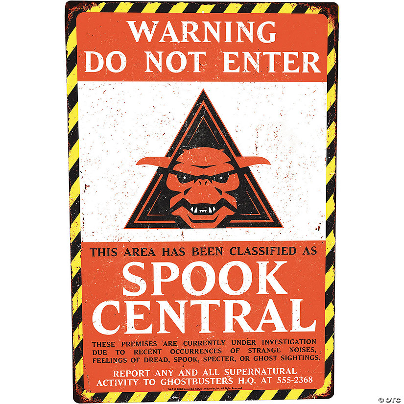 Ghostbusters&#8482; Warning Do Not Enter Spook Central Metal Sign Image