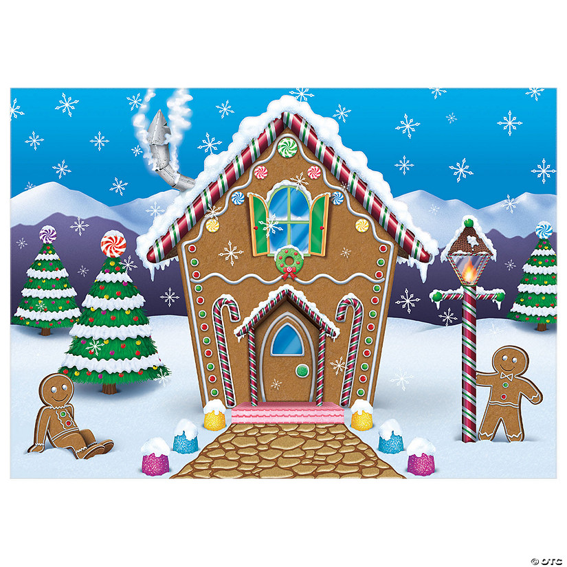Gingerbread House Polyester Backdrop Christmas Decoration Image
