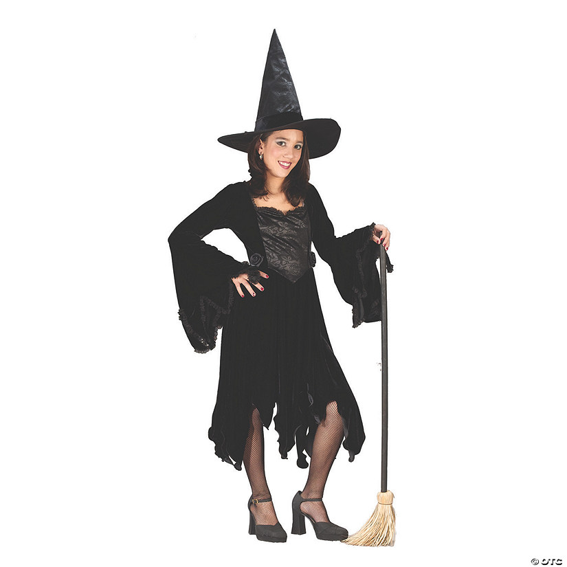 Girl&#8217;s Black Velvet Witch Costume - Small Image