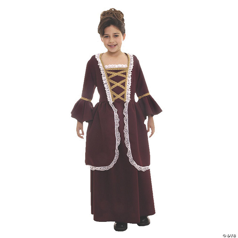 Girl&#8217;s Colonial Dress Costume - Large Image