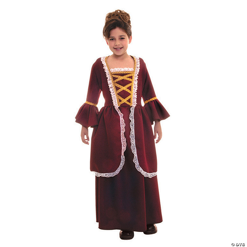 Girl&#8217;s Colonial Dress Costume - Small Image