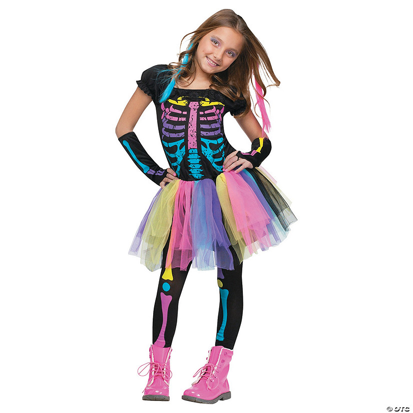 Girl&#8217;s Funky Punk Skeleton Costume - Large Image