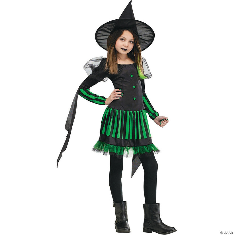 Girl&#8217;s Green & Black Wicked Witch Costume - Small Image