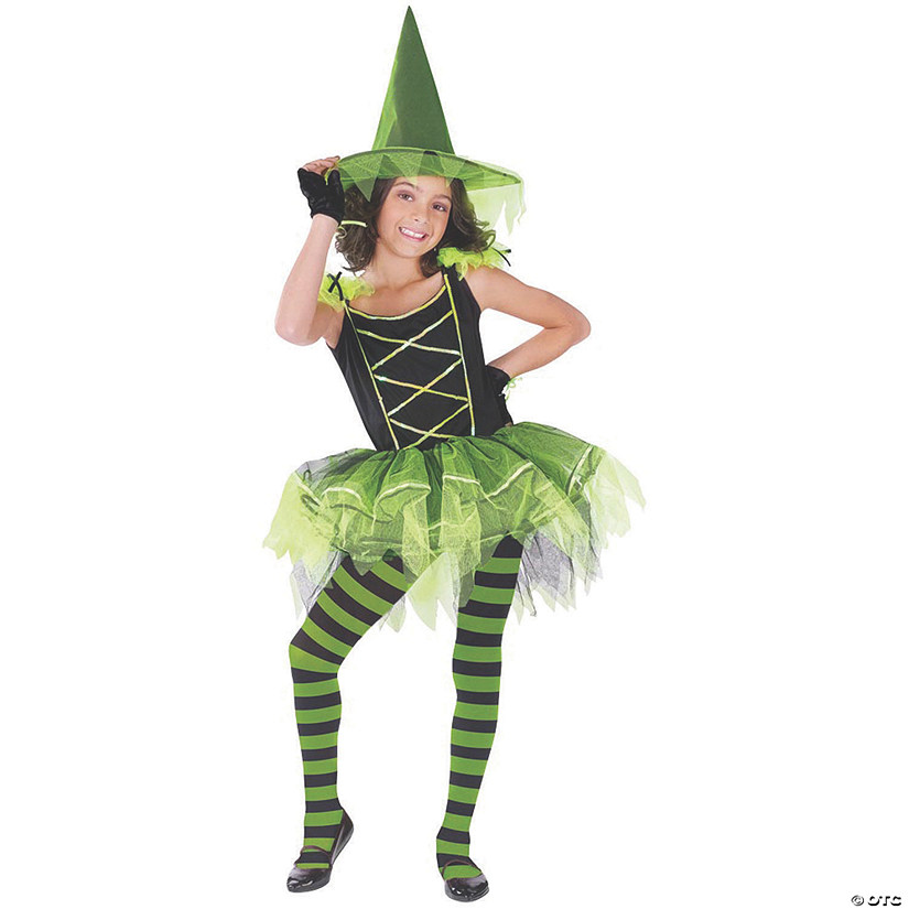Girl&#8217;s Green Ballerina Witch Costume - Small Image