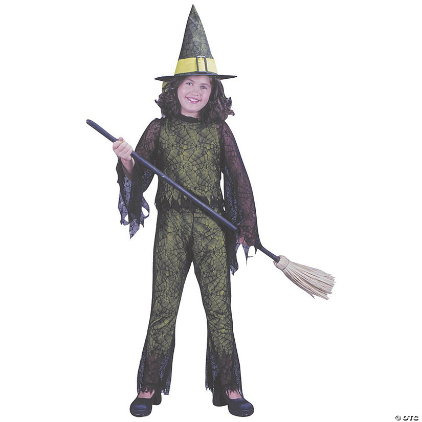 Girl&#8217;s Green Funky Witch Costume - Large Image