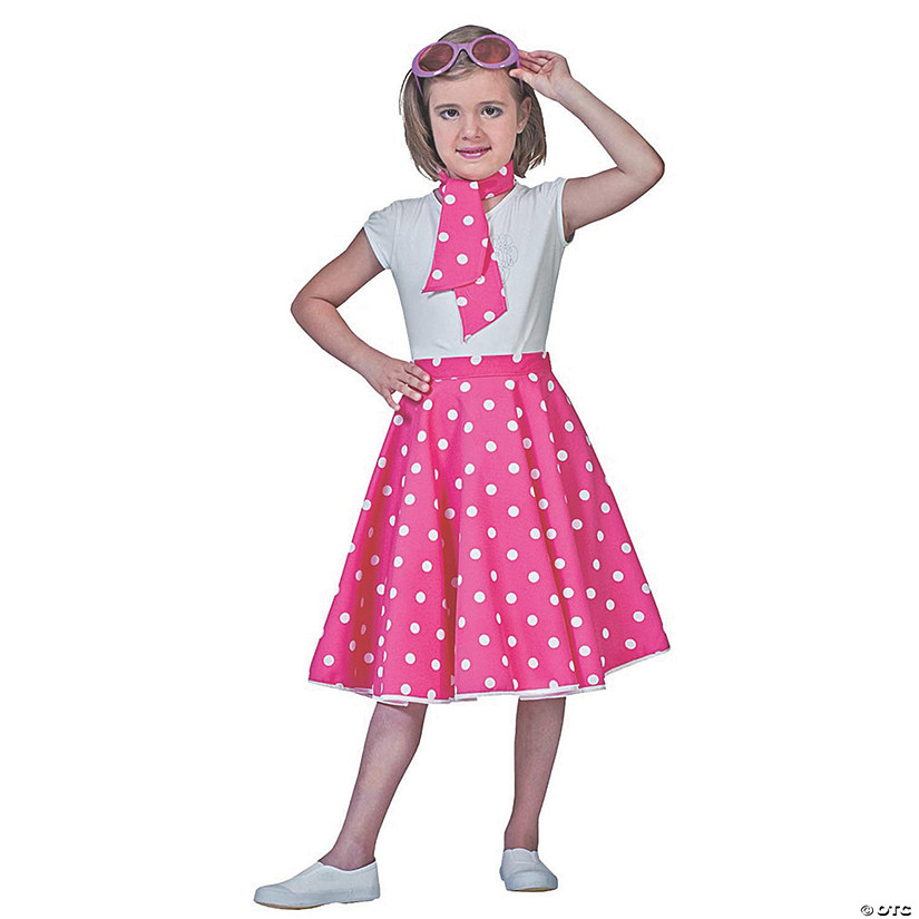 Girl&#8217;s Pink & White Sock Hop Skirt Costume Image