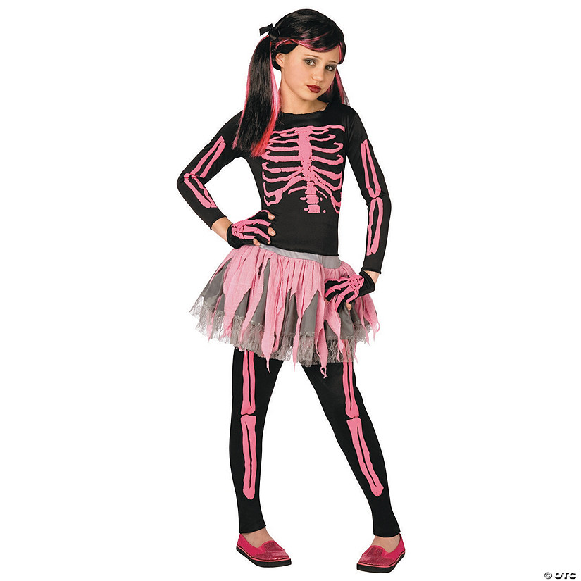 Girl&#8217;s Pink Punk Skeleton Costume Image