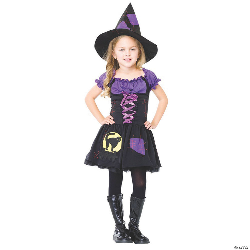 Girl&#8217;s Purple and Black Witch Costume - Large Image