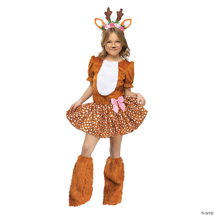 Girl's Brown, White & Pink Oh Deer! Costume Image