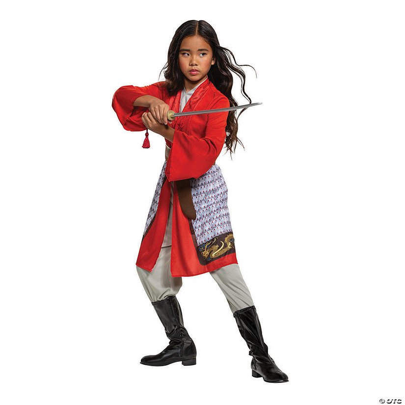 Girl's Classic Mulan Hero Red Dress Costume - Medium Image