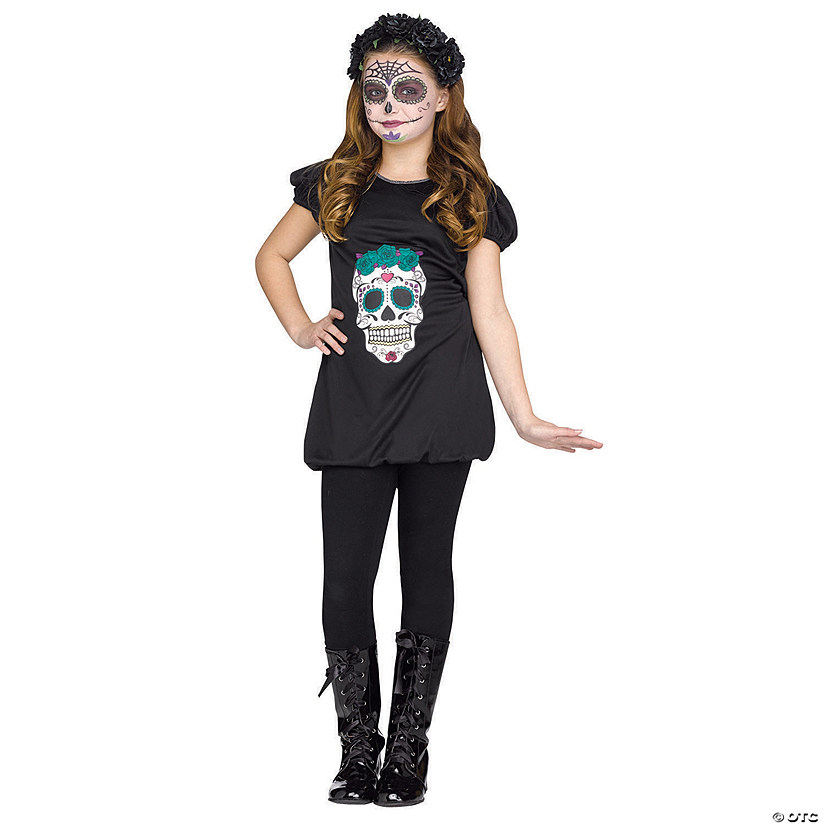 Girl's Day of the Dead Romper Costume - Large Image