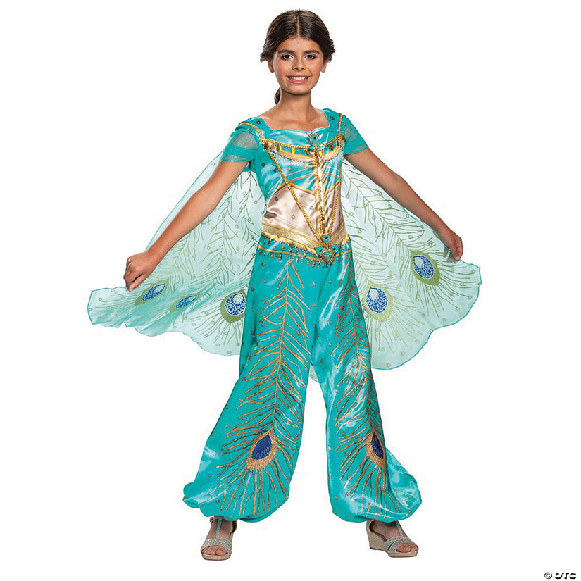 Girl's Deluxe Aladdin&#8482; Live Action Teal Jasmine Costume Image