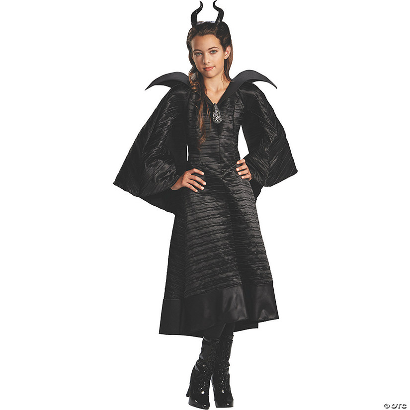 Girl's Maleficent Christening Black Gown Costume - Large Image
