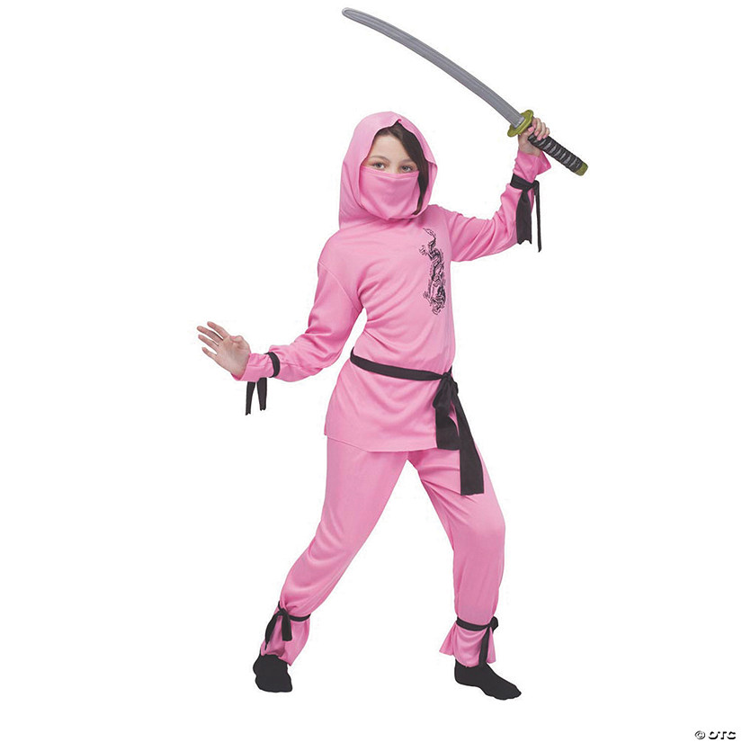 Girl's Pink Ninja Costume - Large Image