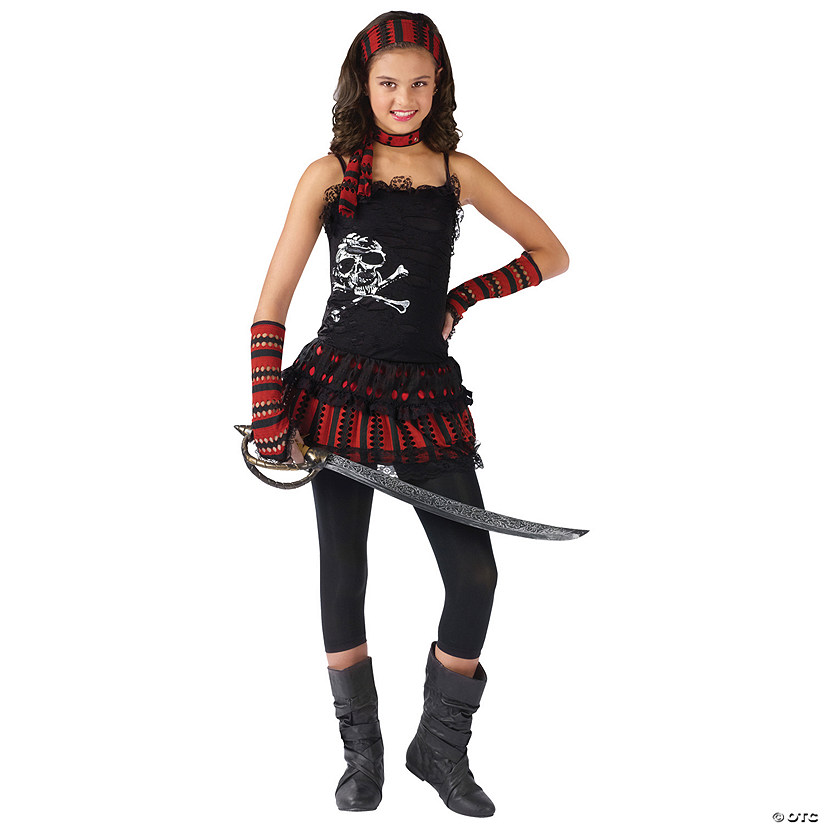 Girl's Pirate Skull Rocker Costume - Large Image