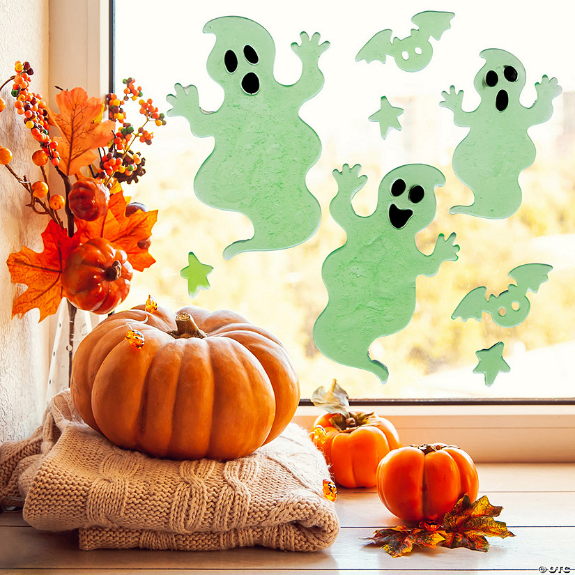 Glow In The Dark Ghosts Halloween Gel Window Clings - 9pc Image