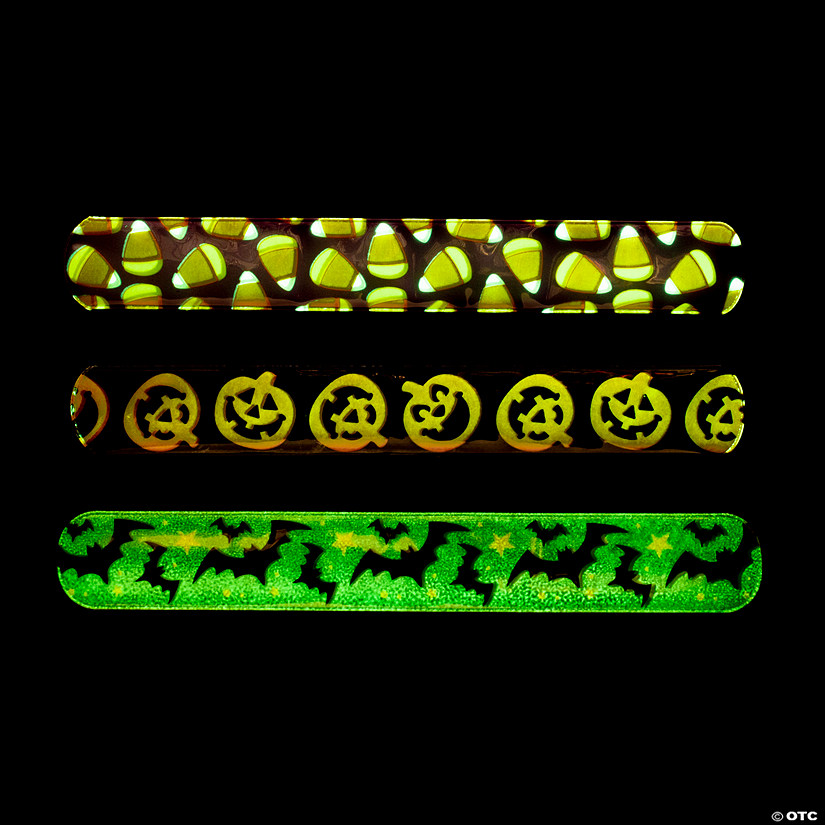 Glow-in-the-Dark Halloween Slap Bracelets - 12 Pc. Image