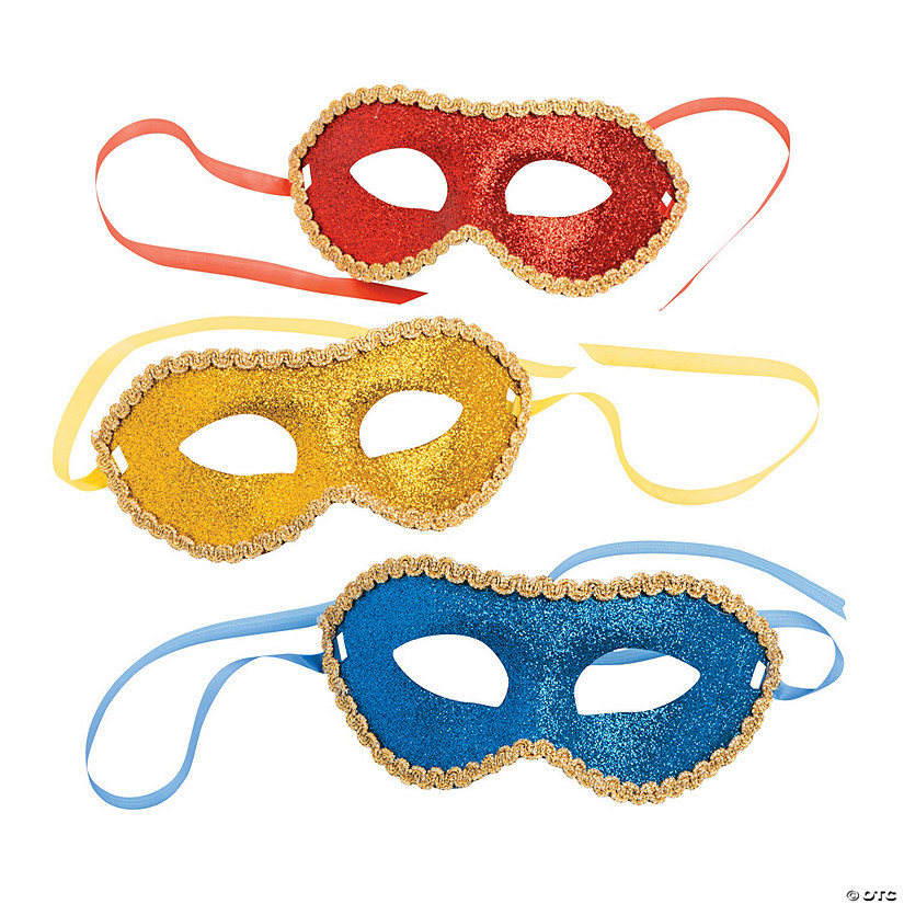 Gold Trimmed Glitter Mask Assortment- 12 Pc. Image
