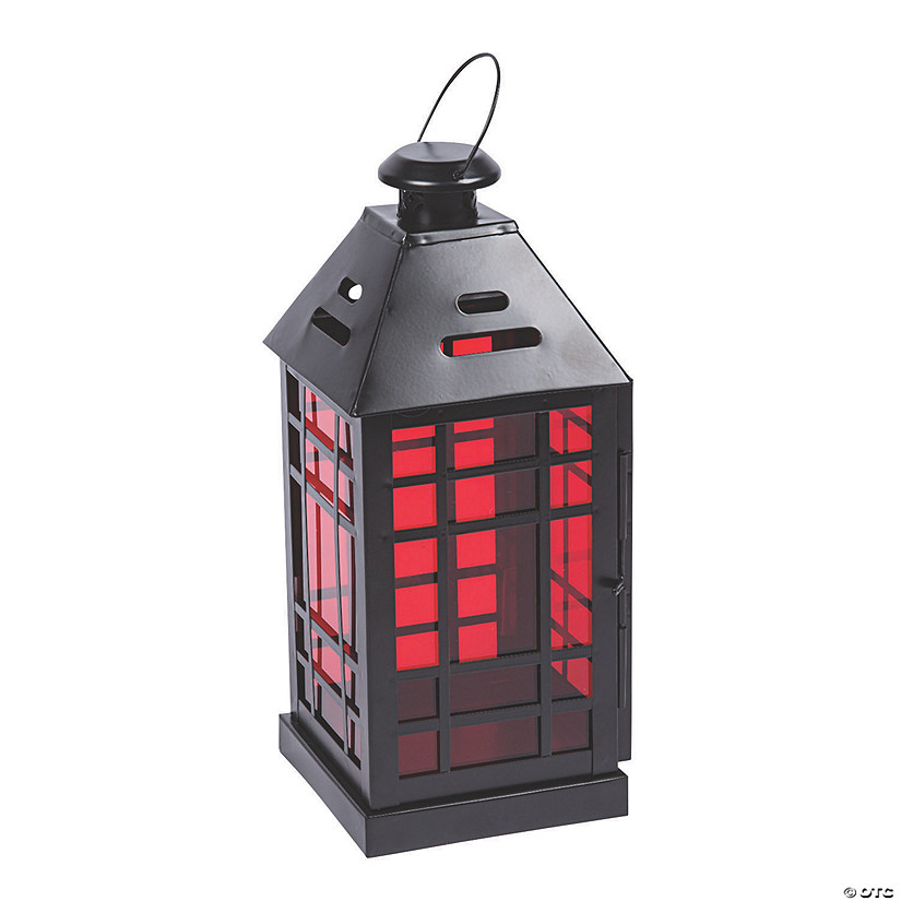 Gothic Halloween Lantern with Ruby Glass Image