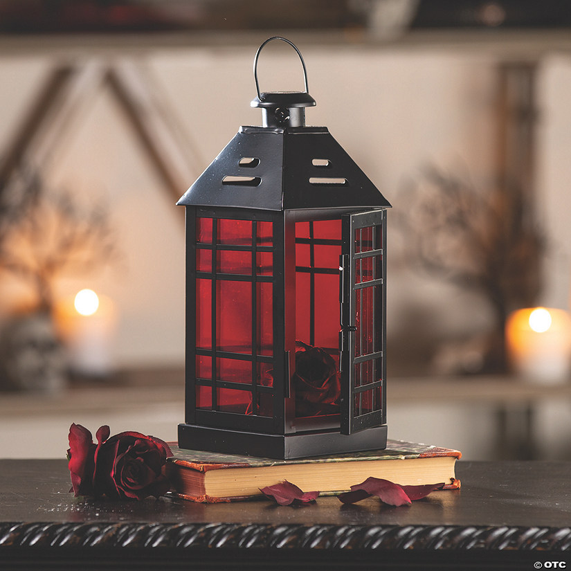Gothic Halloween Lantern with Ruby Glass Image