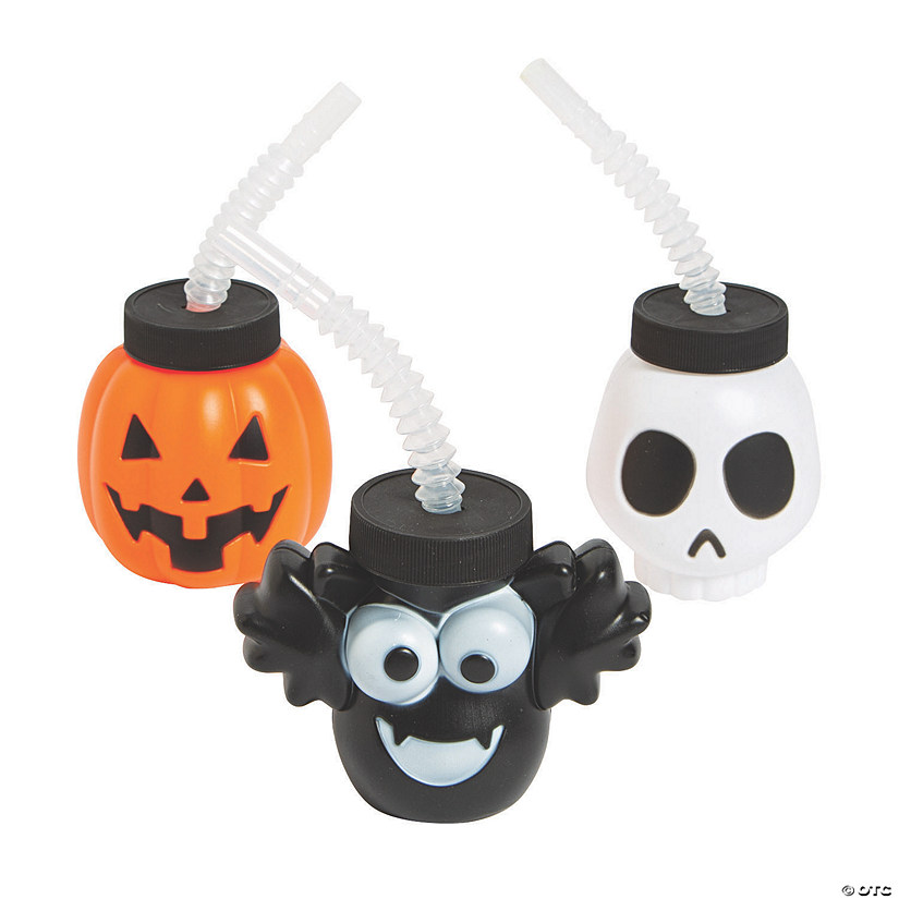 Halloween Character Plastic Cups with Lids & Straws - 12 Pc. Image