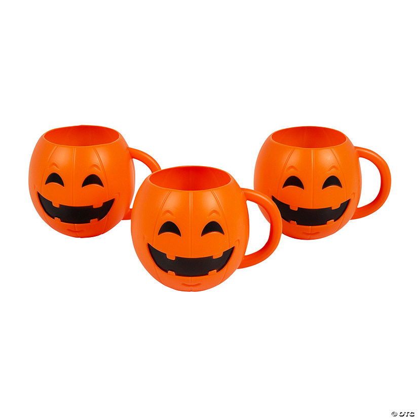 Halloween Jack-O&#8217;-Lantern Plastic Mugs - 12 Pc. Image