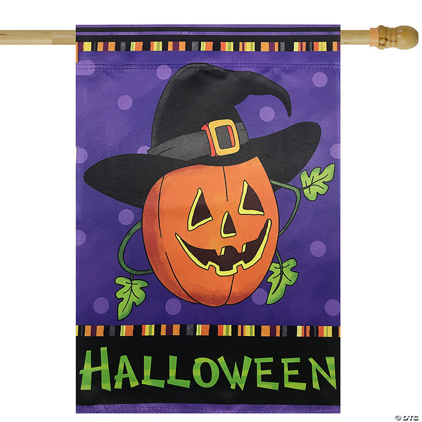 Happy Halloween Pumpkin in a Witch Hat Outdoor House Flag 28&quot; x 40&quot; Image
