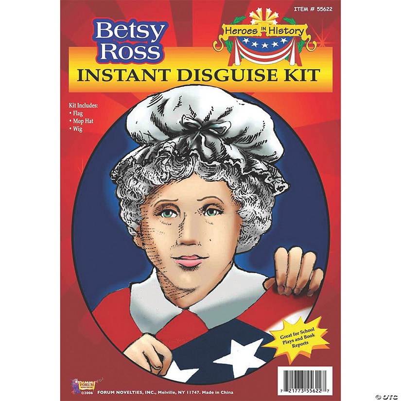 Heroes in History: Betsy Ross Costume Wig, Hat & Flag Image