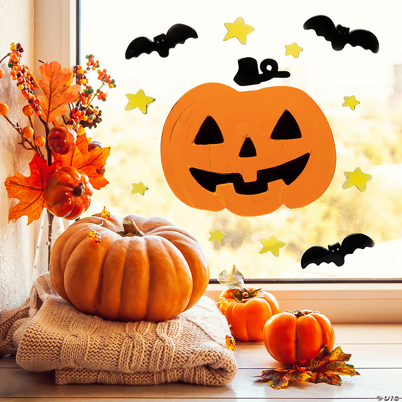 Jack O' Lantern and Bat Halloween Gel Window Clings - 18pc Image