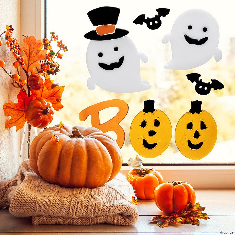 Jack O' Lantern and Ghost &quot;Boo&quot; Halloween Gel Window Clings - 9pc Image