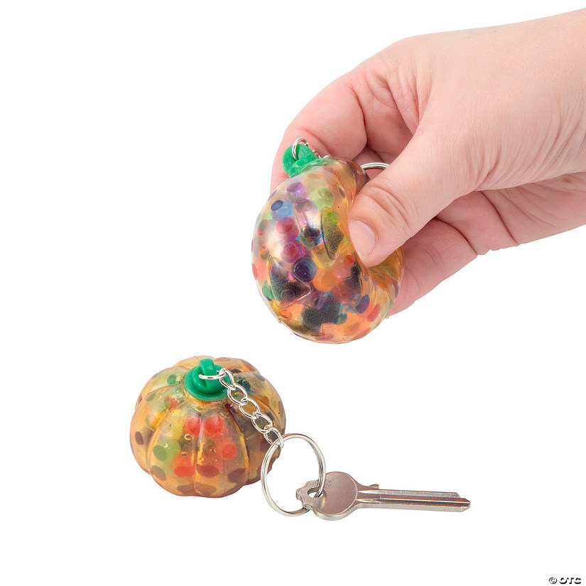 Jack-O&#8217;-Lantern Gel Bead Keychains - 12 Pc. Image