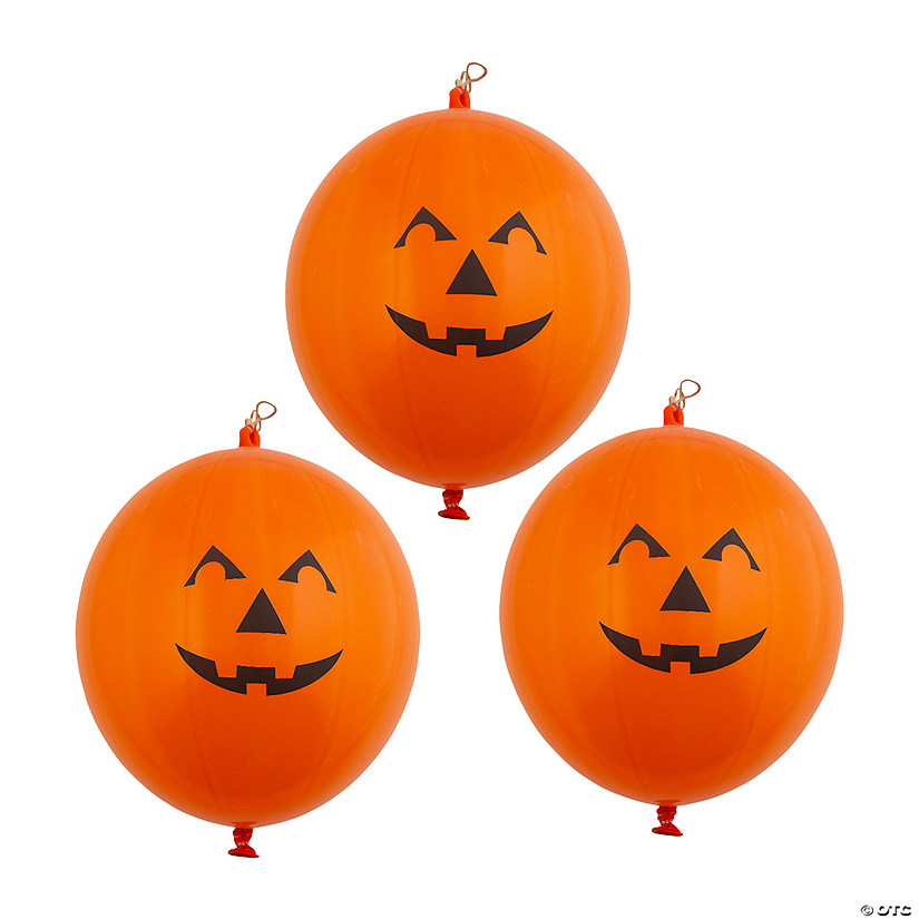 Jack-O&#8217;-Lantern Latex Punch Balls - 12 Pc. Image